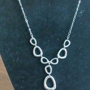 Silver tone SAQ necklace, 16"  rhinestone accent